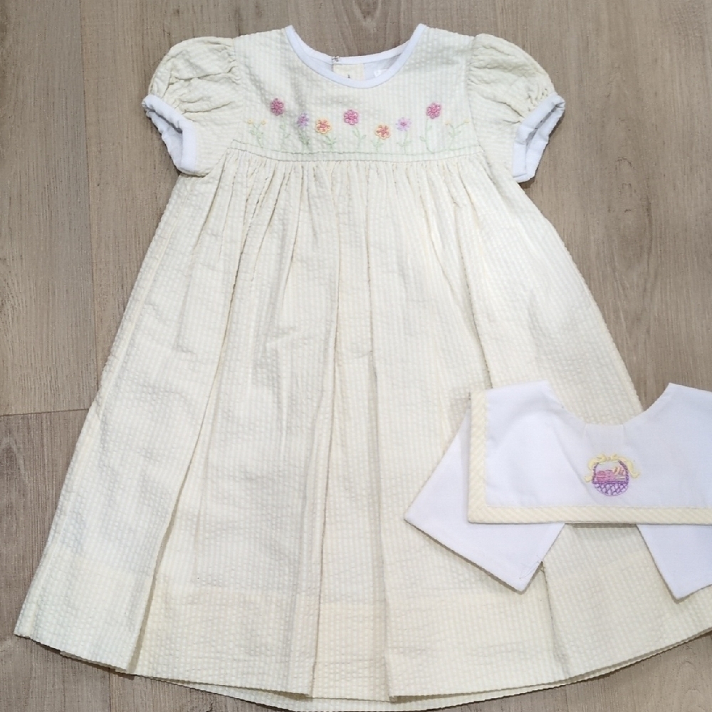 Cream Floral Embroidered Dress with Bib